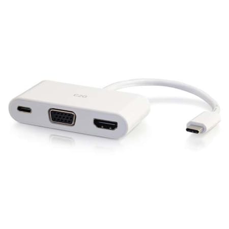 C2G USB C to HDMI & VGA Adapter Converter with Power Delivery - White 26885
